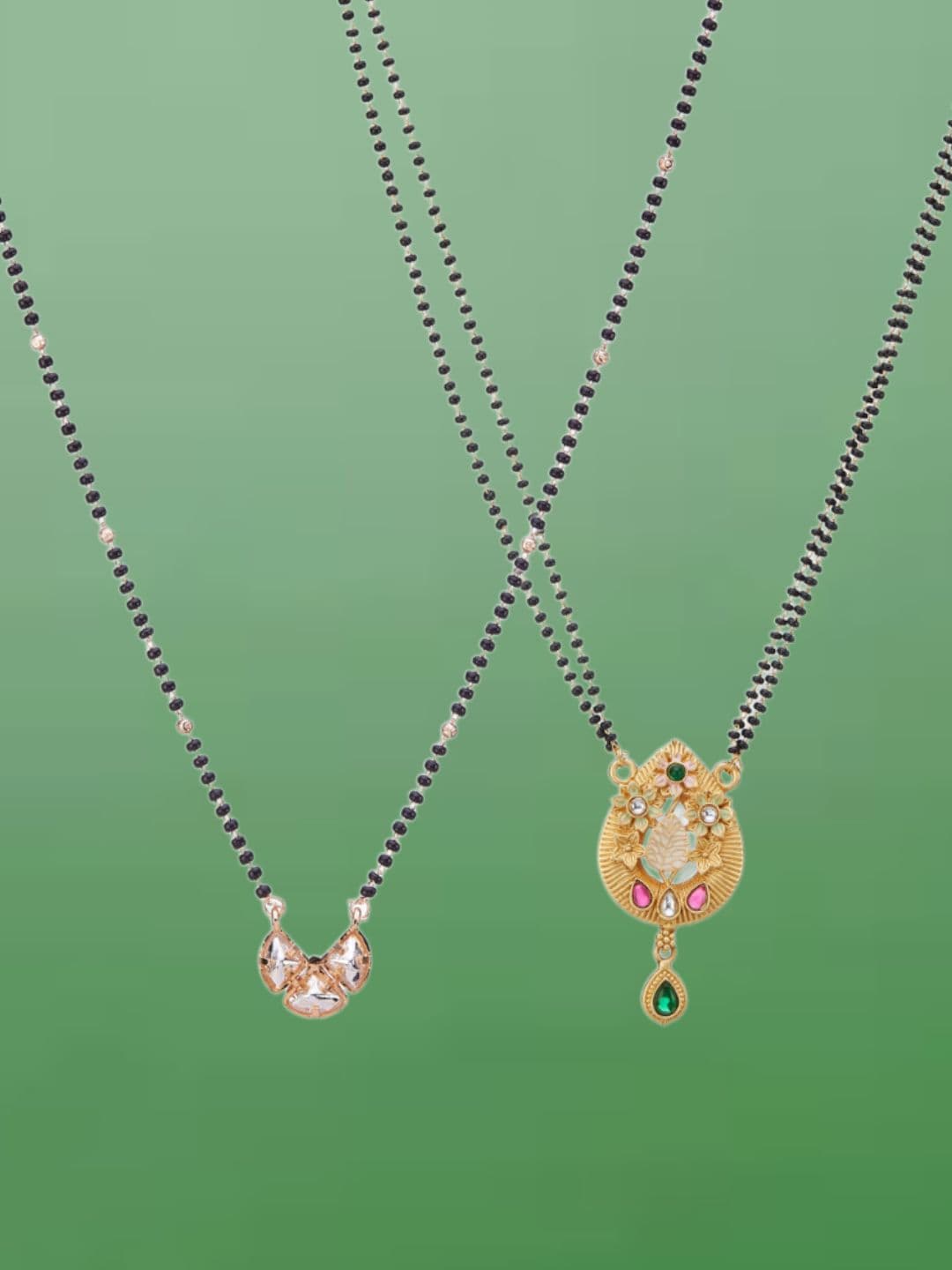 ATIBELLE Set Of 2 Gold-Plated Cubic Zirconia Studded Mangalsutras