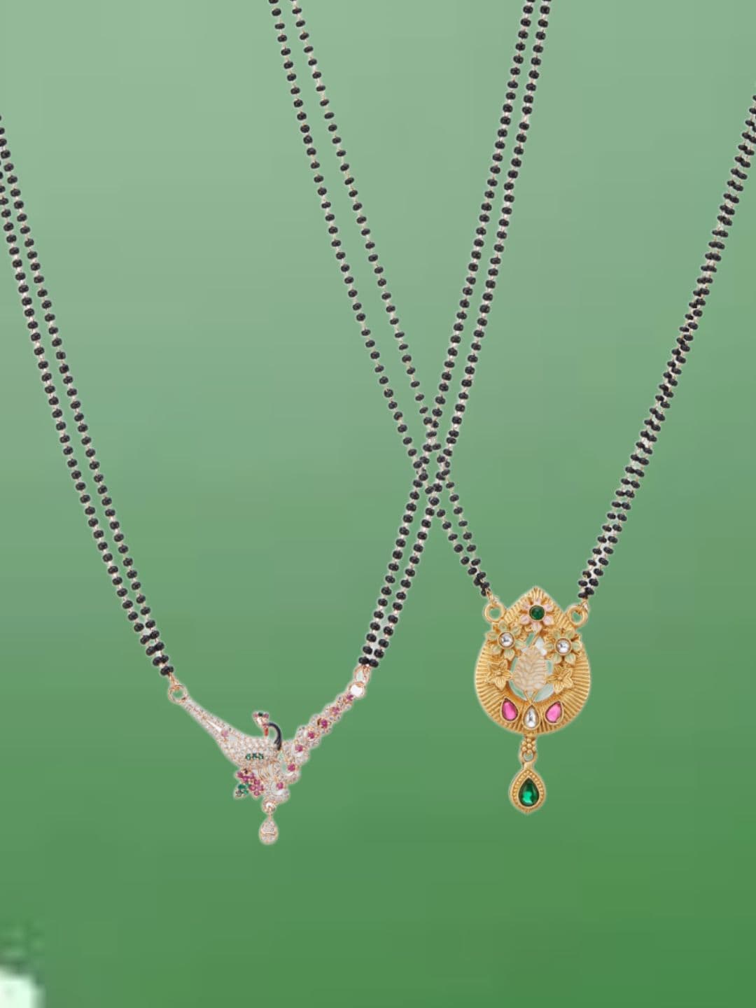 ATIBELLE Set Of 2 Rose Gold-Plated Cubic Zirconia Studded Mangalsutras