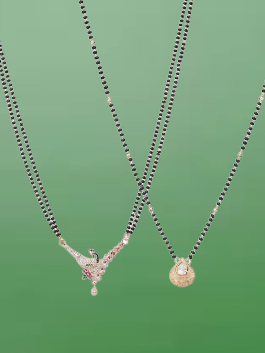 ATIBELLE Set of 2 Rose Gold & Gold-Plated Cubic Zirconia Studded & Beaded Mangalsutras