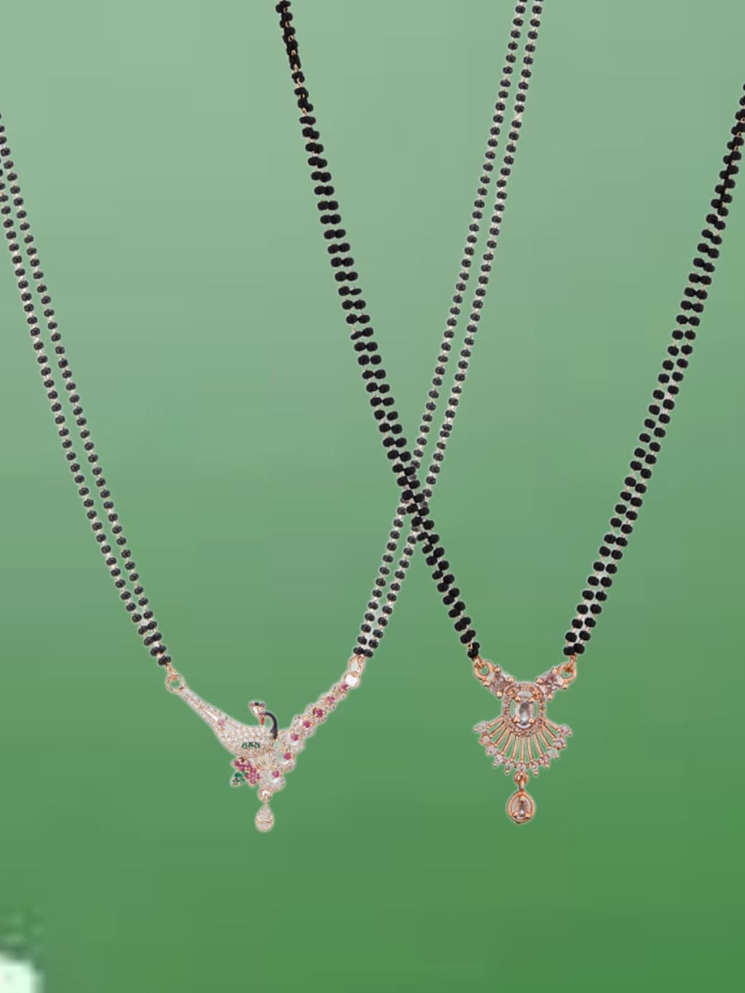 ATIBELLE Set of 2 Rose Gold-Plated Cubic Zirconia Studded & Beaded Mangalsutras