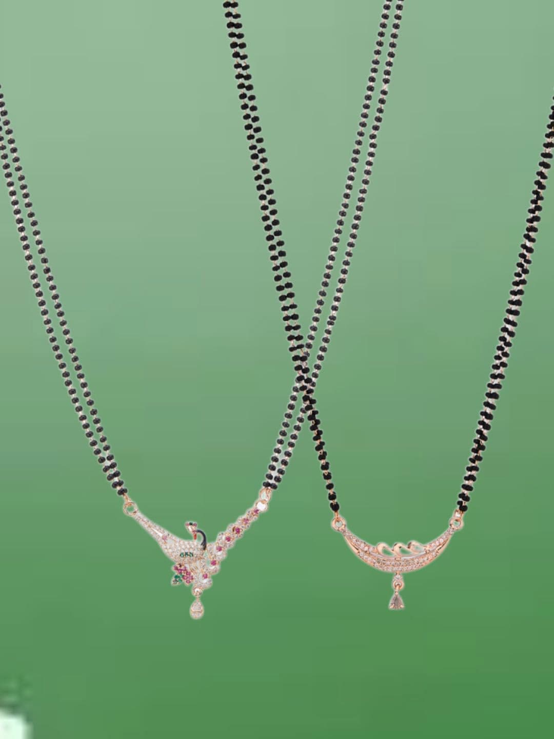 ATIBELLE Set Of 2 Rose Gold-Plated Cubic Zirconia Studded Mangalsutras