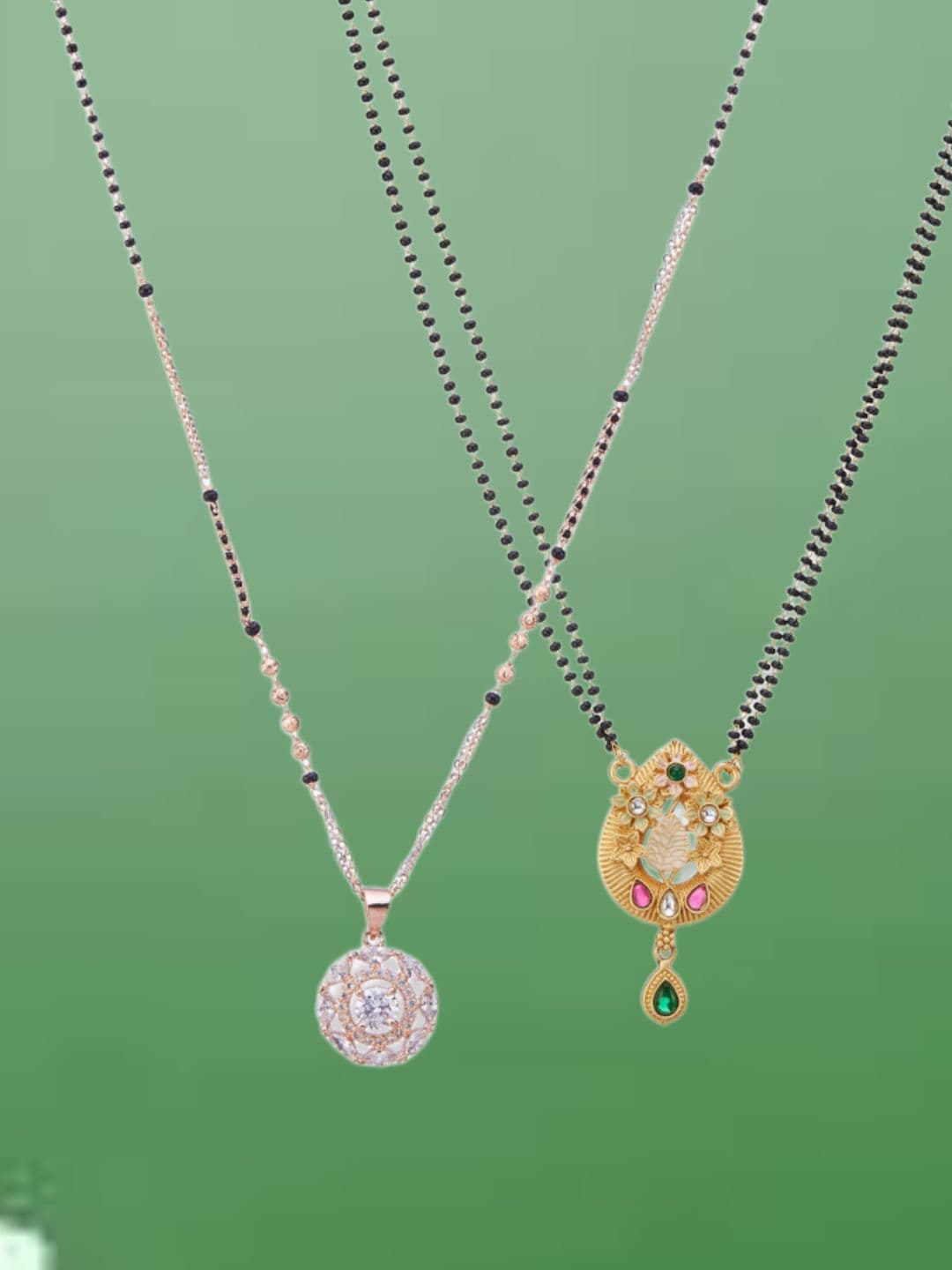 ATIBELLE Set Of 2 Gold-Plated Cubic Zirconia Studded Mangalsutras