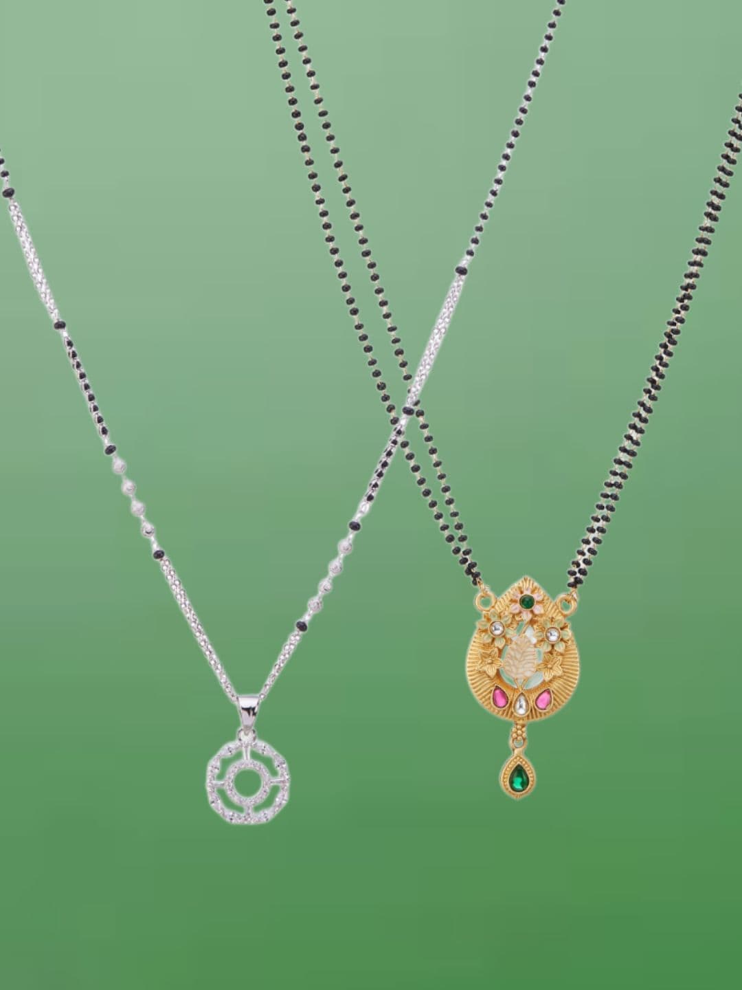 ATIBELLE Set Of 2 Gold-Plated Cubic Zirconia Studded Mangalsutras