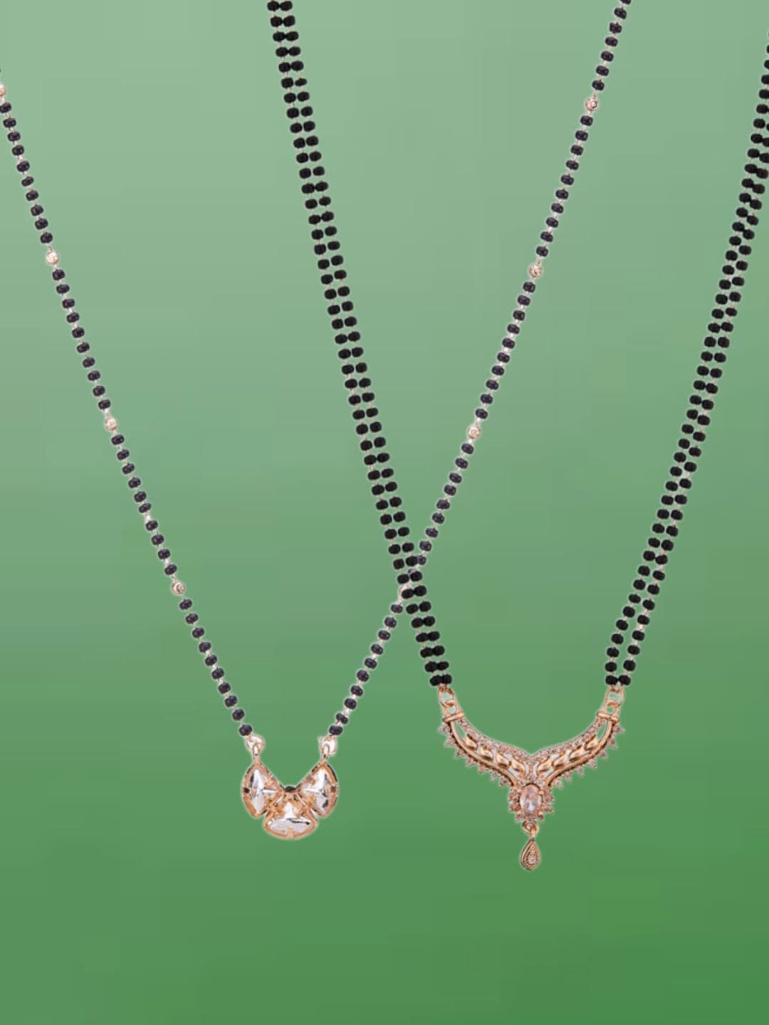 ATIBELLE Set Of 2 Rose Gold-Plated Cubic Zirconia Studded Mangalsutras