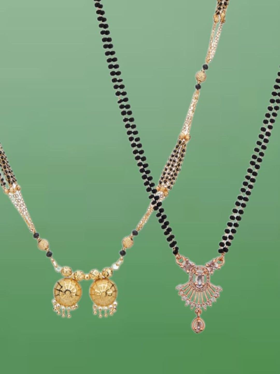 ATIBELLE Set of 2 Rose Gold & Gold-Plated Cubic Zirconia Studded & Beaded Mangalsutras