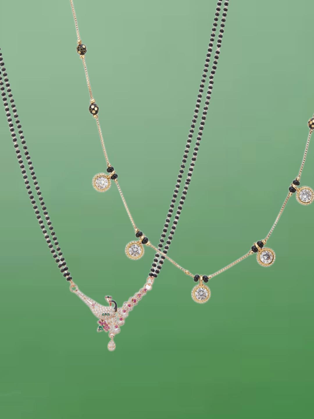 ATIBELLE Set Of 2 Rose Gold-Plated Cubic Zirconia Studded Mangalsutras