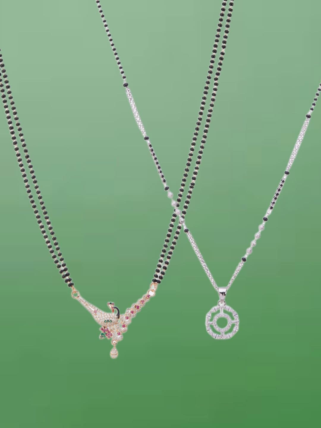 ATIBELLE Set Of 2 Rose Gold-Plated Cubic Zirconia Studded Mangalsutras