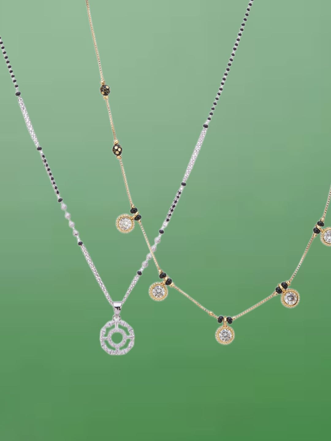 ATIBELLE Set of 2 Gold & Silver-Plated Cubic Zirconia Studded Mangalsutras