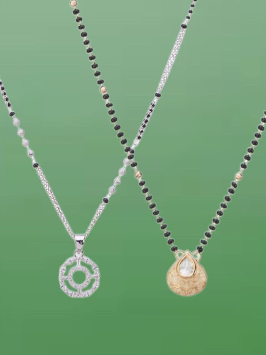 ATIBELLE Set Of 2 Silver-Plated Cubic Zirconia Studded Mangalsutras