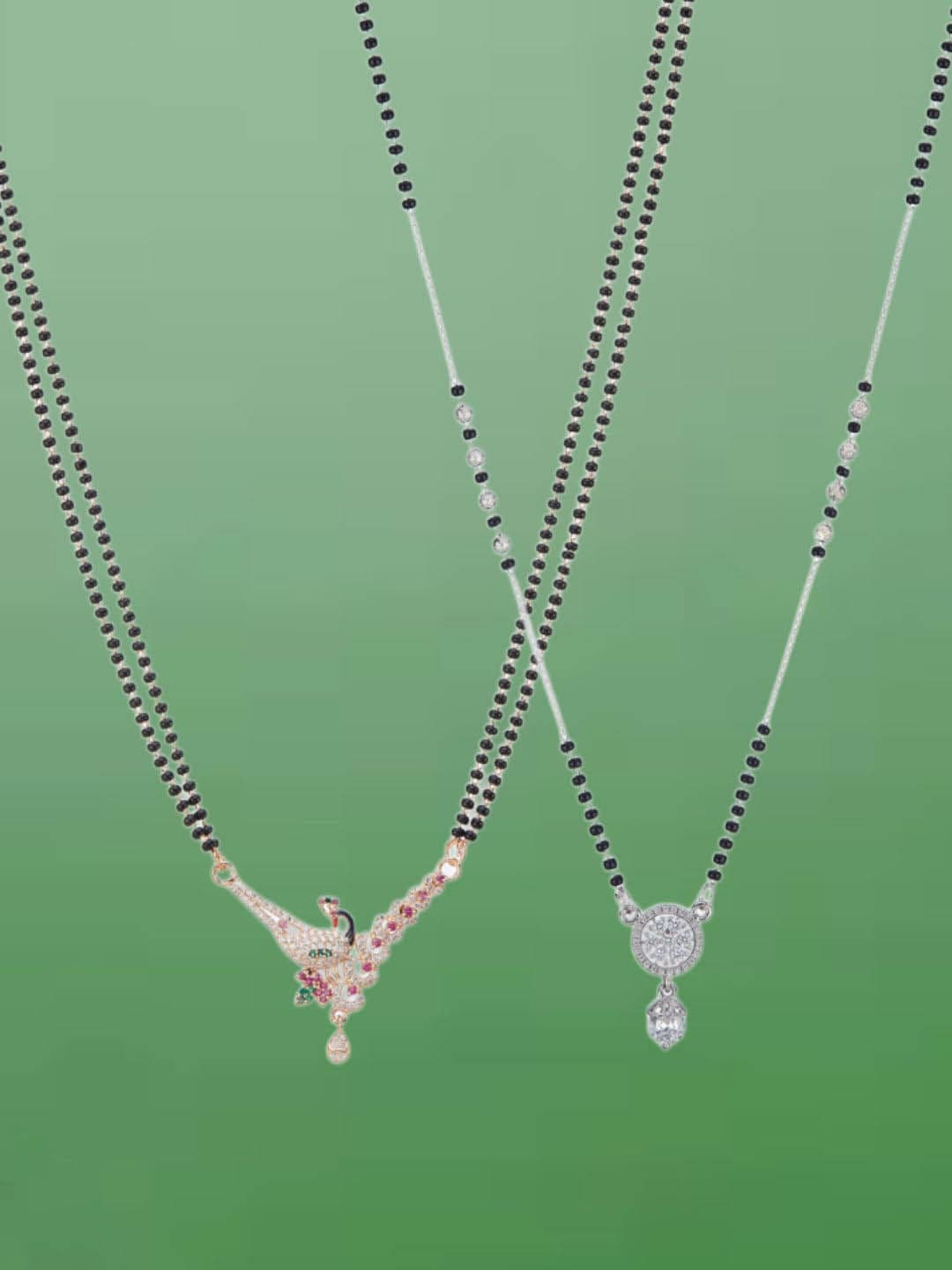 ATIBELLE Set of 2 Rose Gold & Silver-Plated Cubic Zirconia Studded & Beaded Mangalsutras