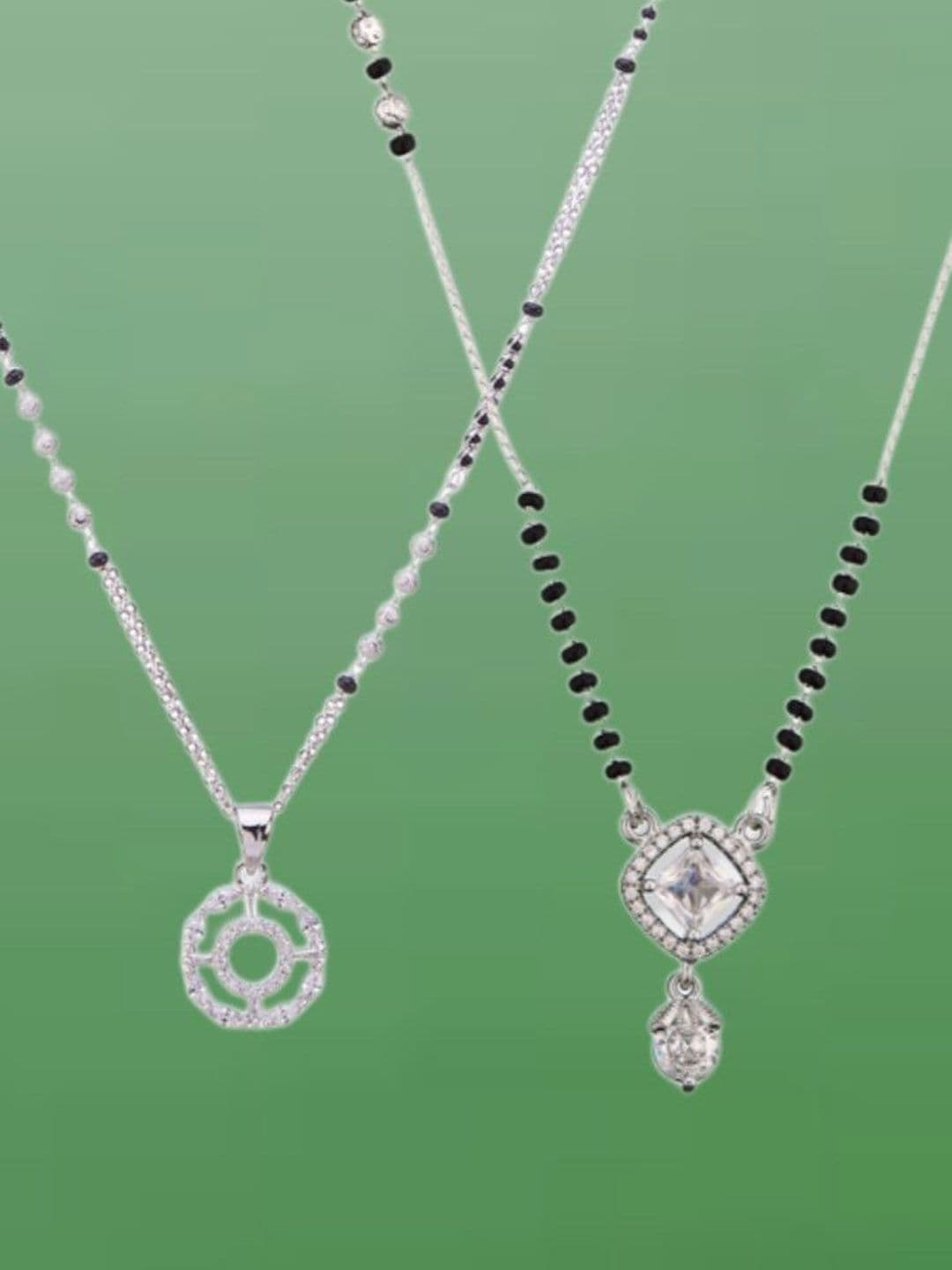 ATIBELLE Set Of 2 Silver-Plated Cubic Zirconia Studded Mangalsutras
