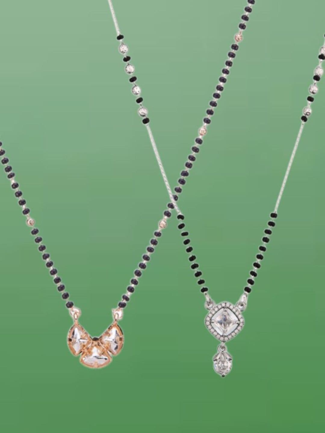 ATIBELLE Set Of 2 Rose Gold-Plated Cubic Zirconia Studded Mangalsutras