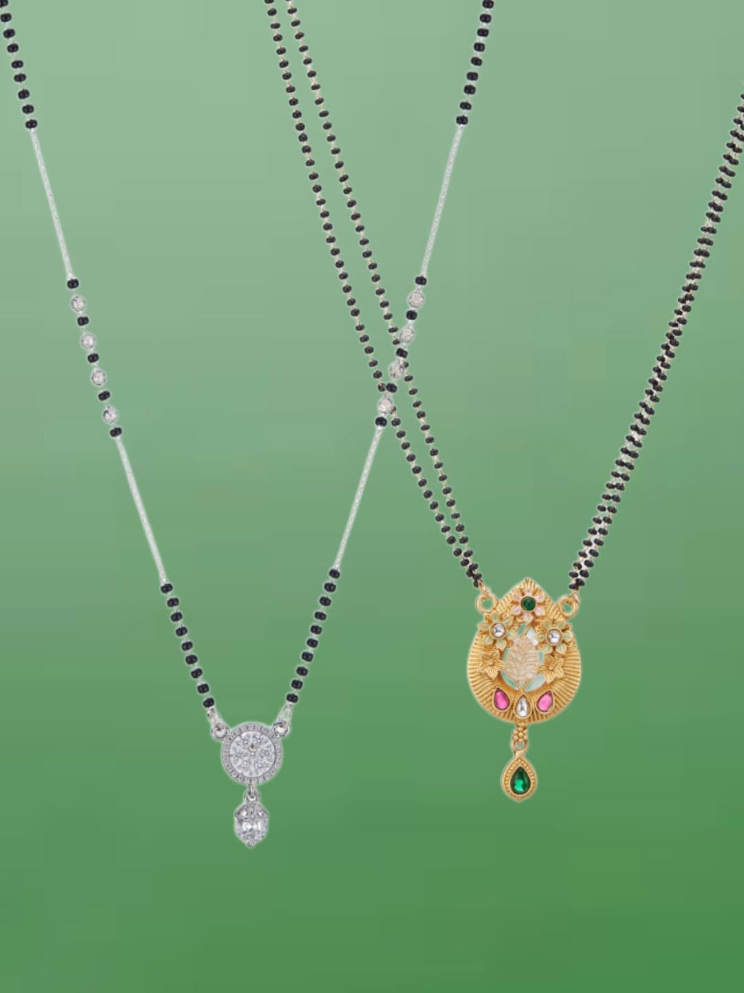 ATIBELLE Set of 2 Gold & Silver-Plated Cubic Zirconia Stone Studded & Beaded Mangalsutras