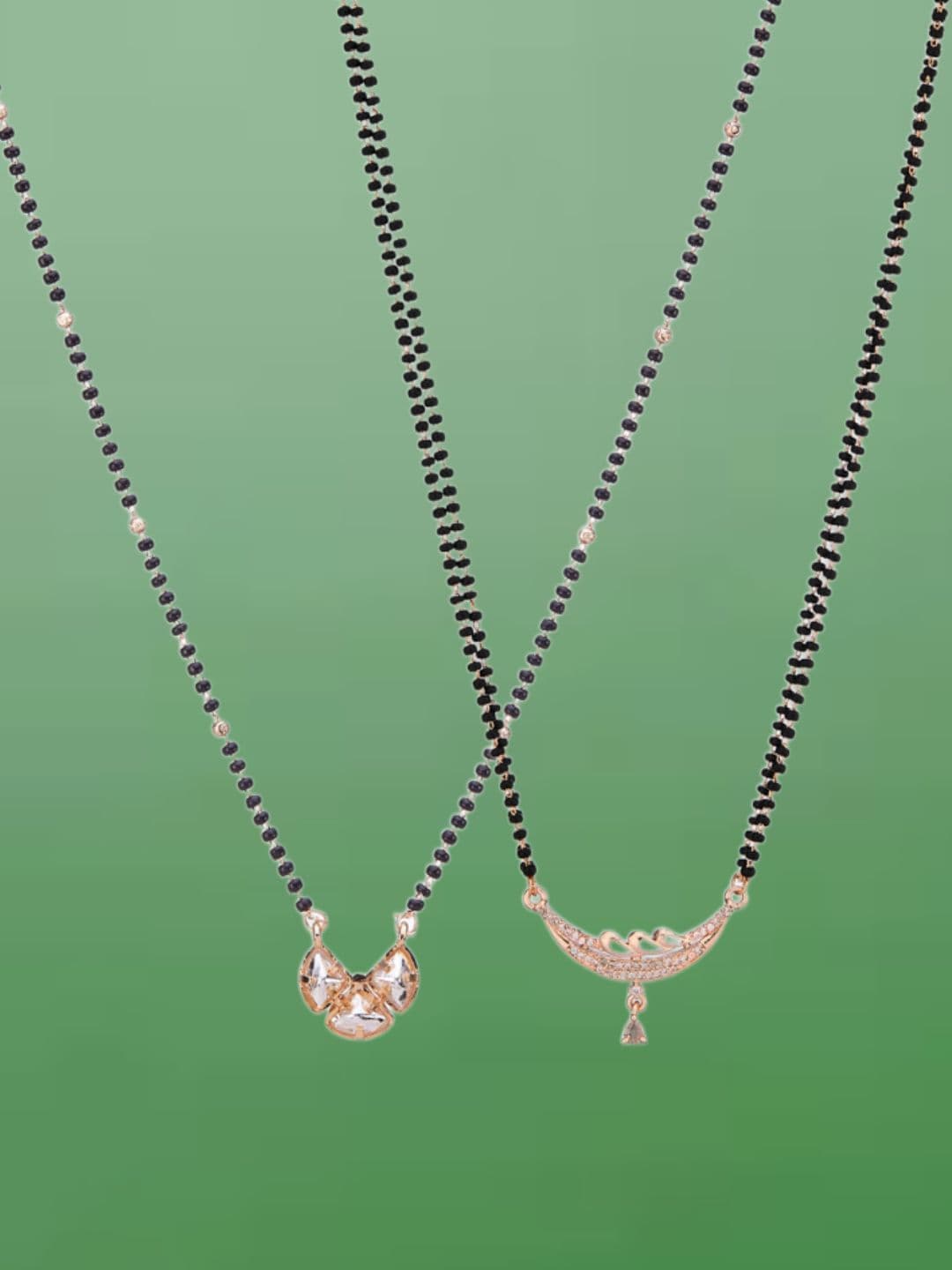 ATIBELLE Set Of 2 Rose Gold-Plated Artificial Stones and Beads Mangalsutra