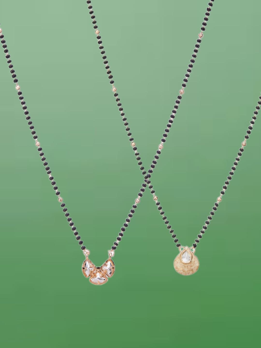 ATIBELLE Set Of 2 Rose Gold-Plated Cubic Zirconia Studded Mangalsutras