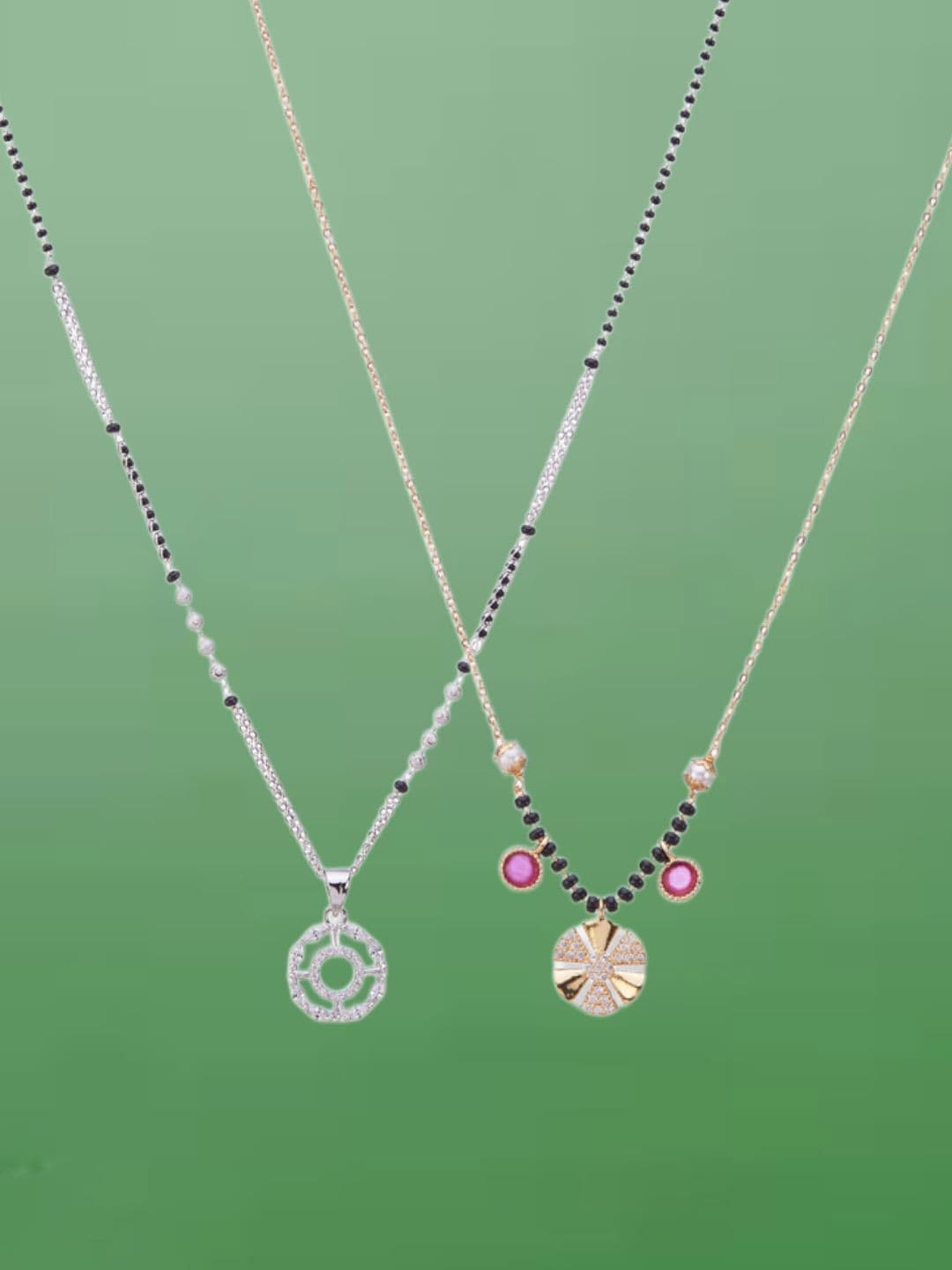 ATIBELLE Set Of 2 Gold-Plated Cubic Zirconia Studded Mangalsutras