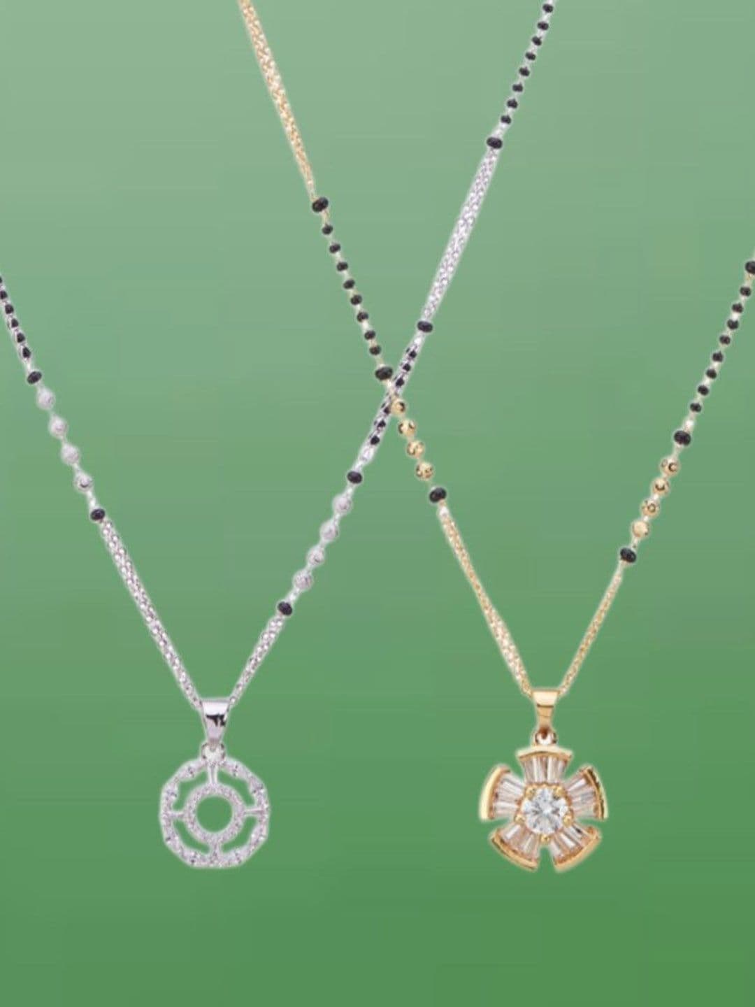 ATIBELLE Set of 2 Gold & Silver-Plated Cubic Zirconia Stone Studded & Beaded Mangalsutras