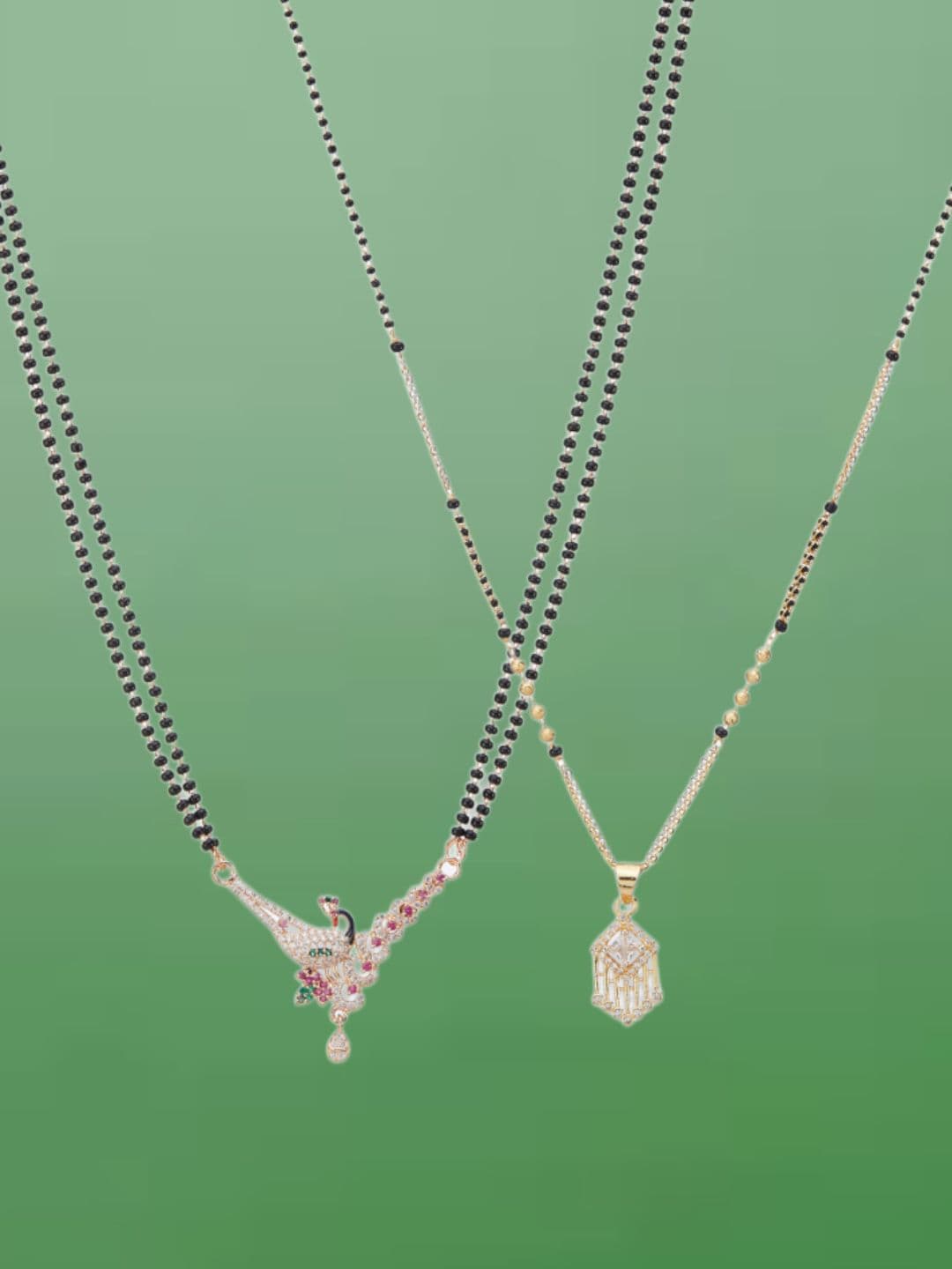 ATIBELLE Set Of 2 Rose Gold-Plated Cubic Zirconia Studded Mangalsutras