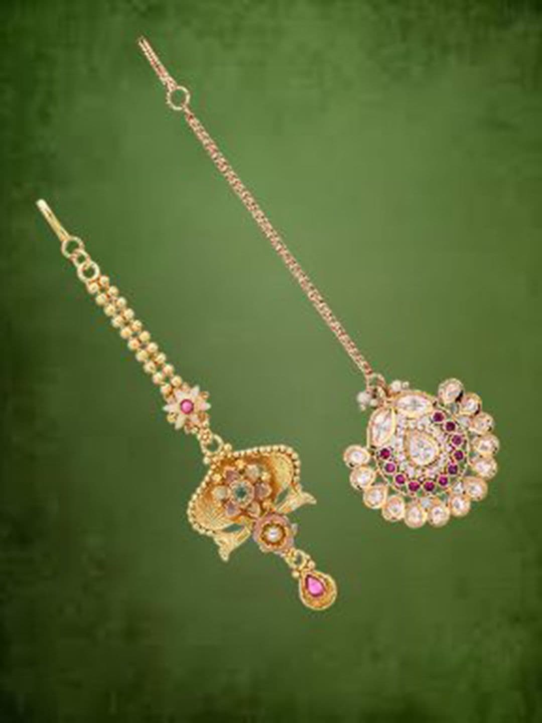 ATIBELLE Set Of 2 Gold-Plated Kundan Studded Maang Tikka