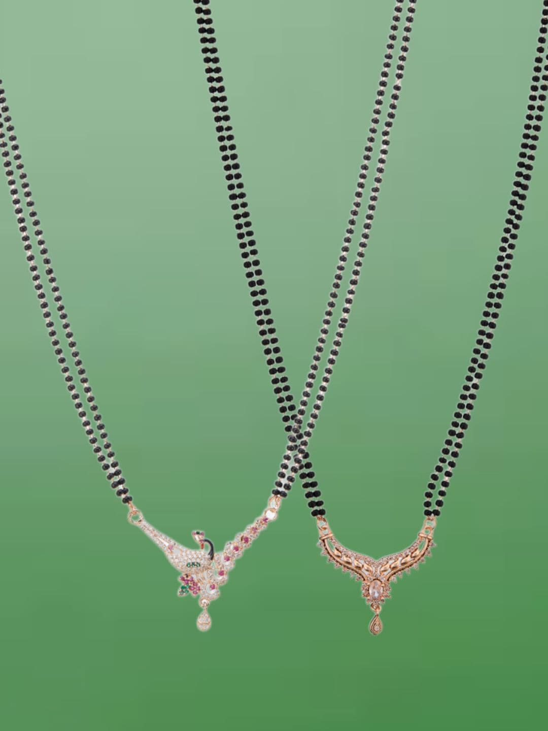 ATIBELLE Set of 2 Rose Gold-Plated Artificial Stones Studded And Beaded Mangalsutra