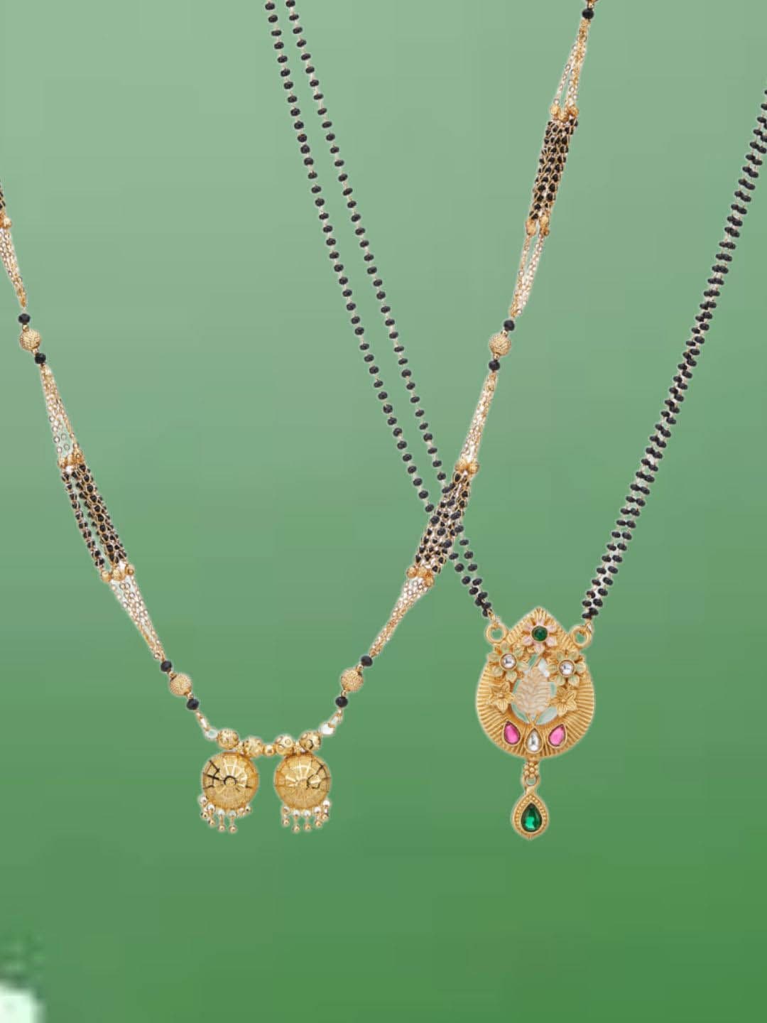 ATIBELLE Set of 2 Gold-Plated Artificial Stones Studded And Beaded Mangalsutra