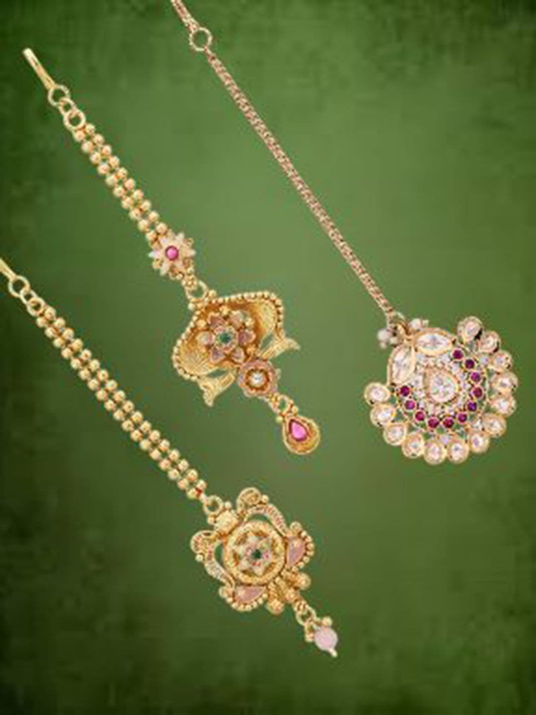 ATIBELLE Set of 3 Gold-Plated Kundan Studded Maang Tikka Head Jewellery
