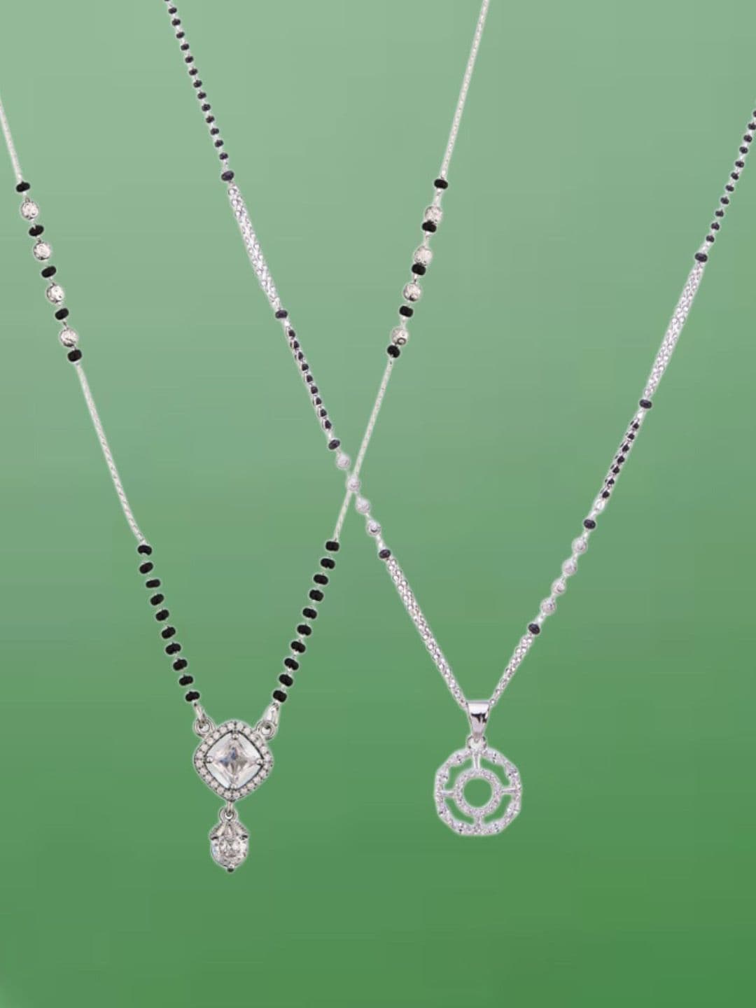 ATIBELLE Set of 2 Silver-Plated Artificial Stones and Beads Mangalsutra