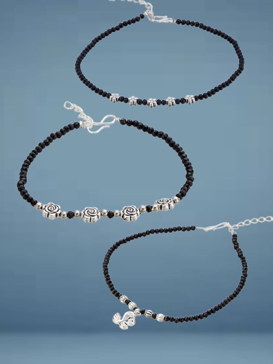 ATIBELLE Silver-Plated Artificial Stones and Beads Anklet - Image 1