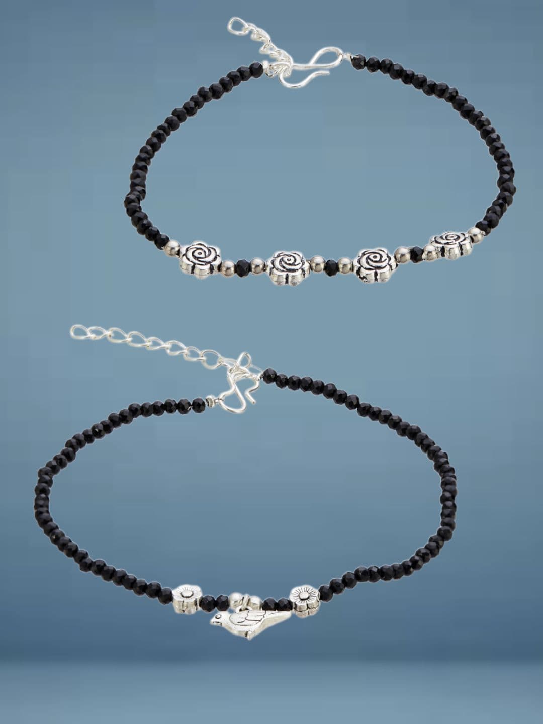 ATIBELLE Silver-Plated Artificial Stones and Beads Anklet - Image 1