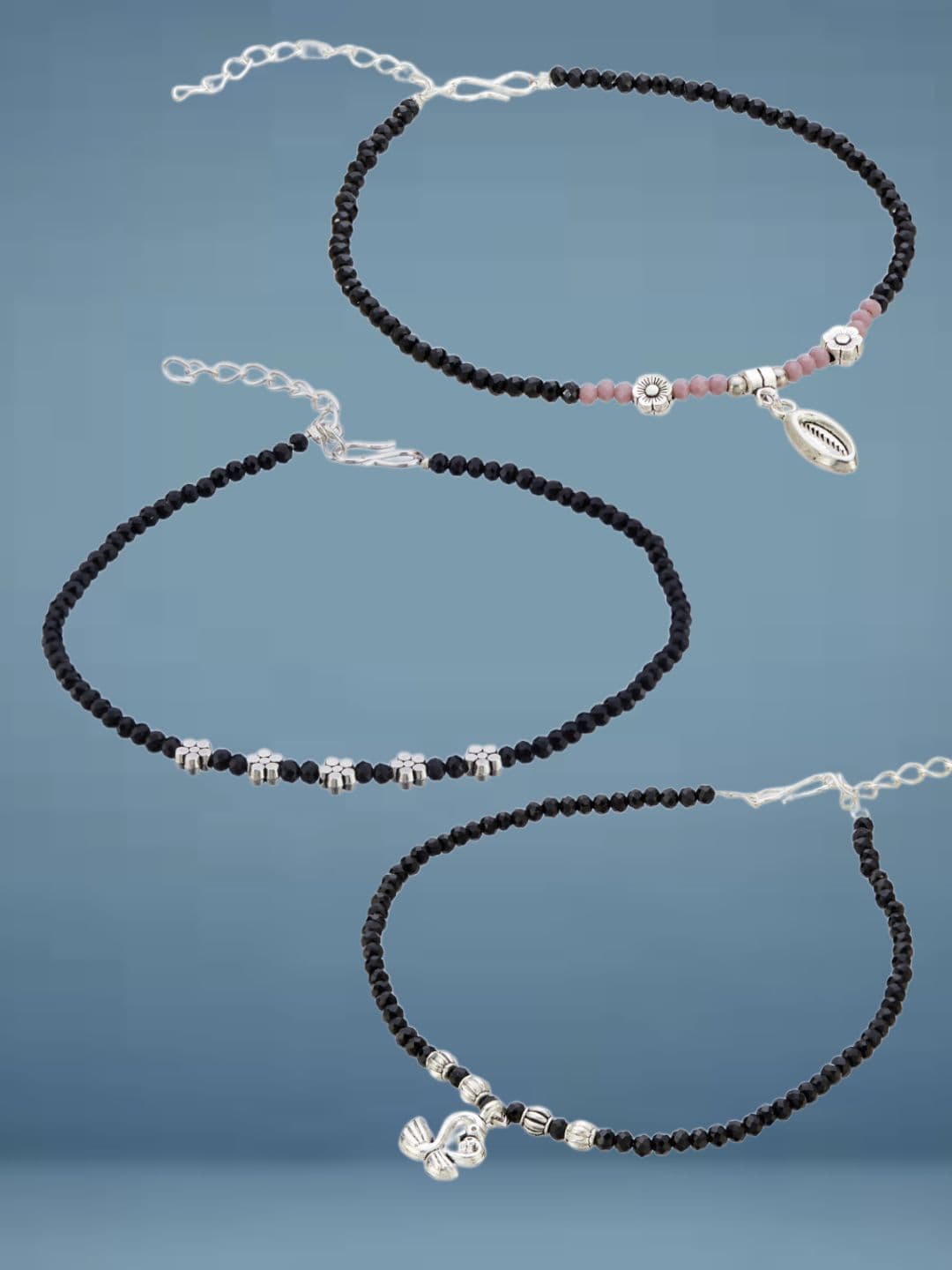 ATIBELLE Silver-Plated Artificial Stones and Beads Anklet - Image 1