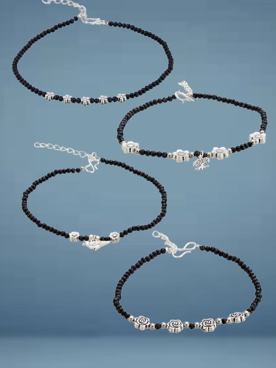 ATIBELLE Silver-Plated Artificial Stones and Beads Anklet - Image 1