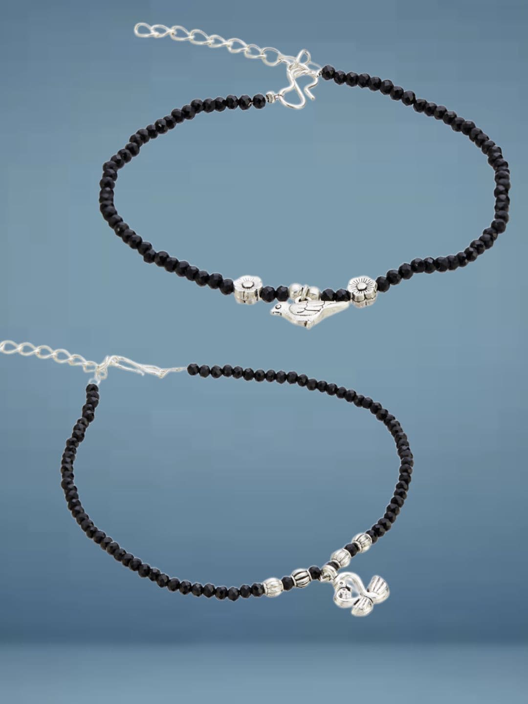 ATIBELLE Set Of 2 Silver-Plated Artificial Beaded Anklet - Image 1