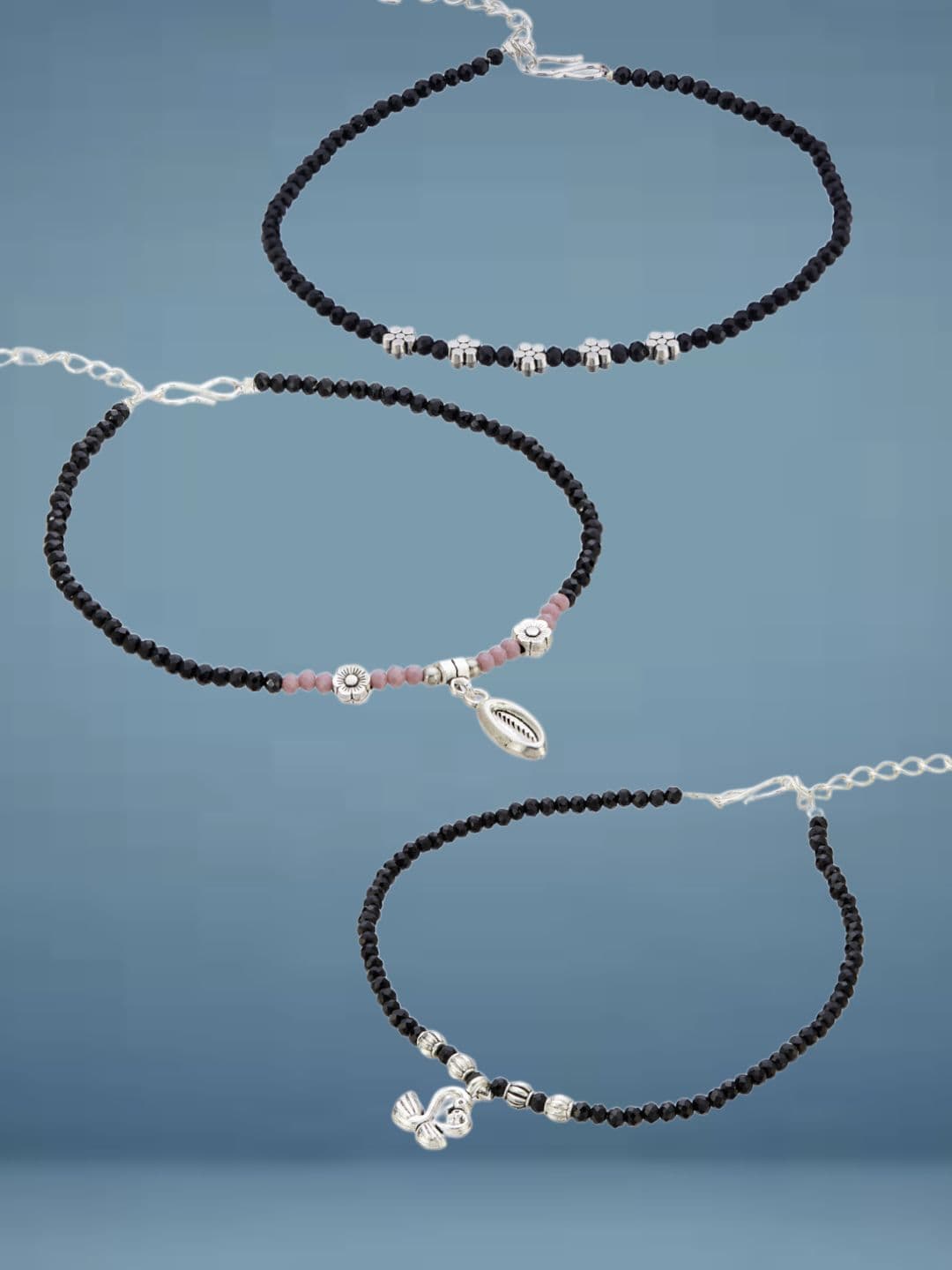 ATIBELLE Silver-Plated Artificial Stones and Beads Anklet - Image 1