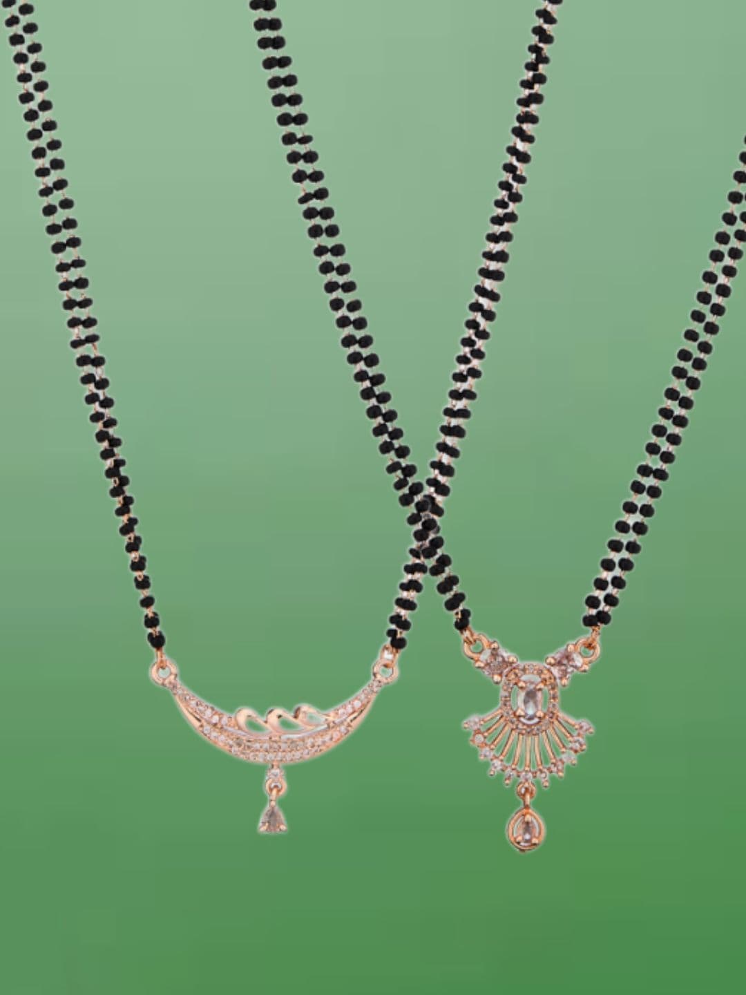 ATIBELLE Set of 2 Rose Gold-Plated Cubic Zirconia Stones Studded and Beaded Mangalsutras