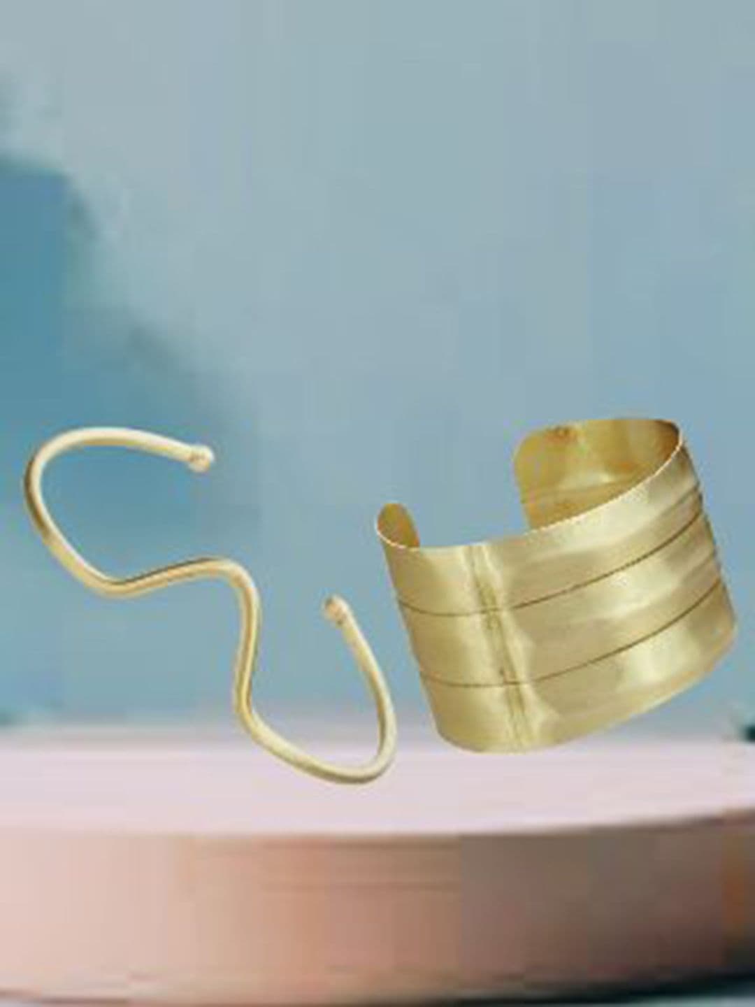 ATIBELLE Set Of 2 Gold Plated & Heart-Shaped Textured Contemporary Bracelets - Image 1