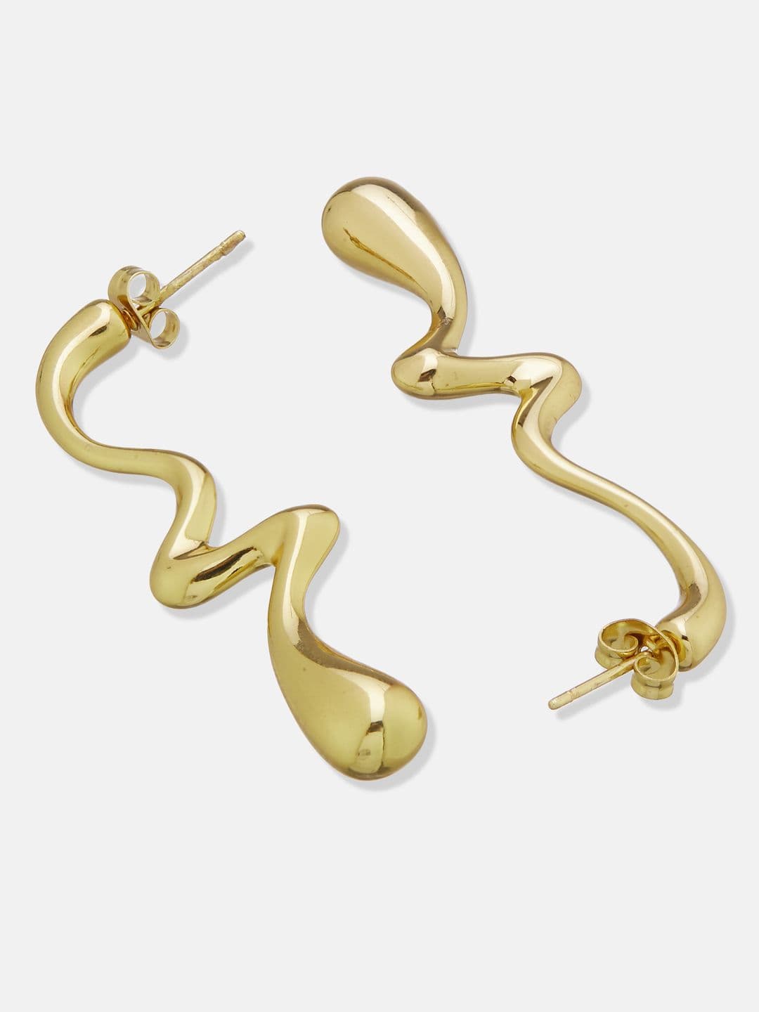 ATIBELLE Set Of 2 Gold-Plated Wavy Shaped Drop Earrings - Image 1