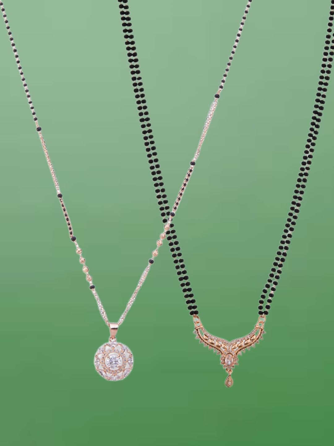 ATIBELLE Set of 2 Rose Gold-Plated Cubic Zirconia Stones Studded and Beaded Mangalsutras