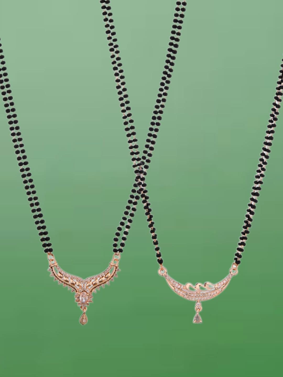 ATIBELLE Set of 2 Rose Gold-Plated Cubic Zirconia Stones Studded and Beaded Mangalsutras