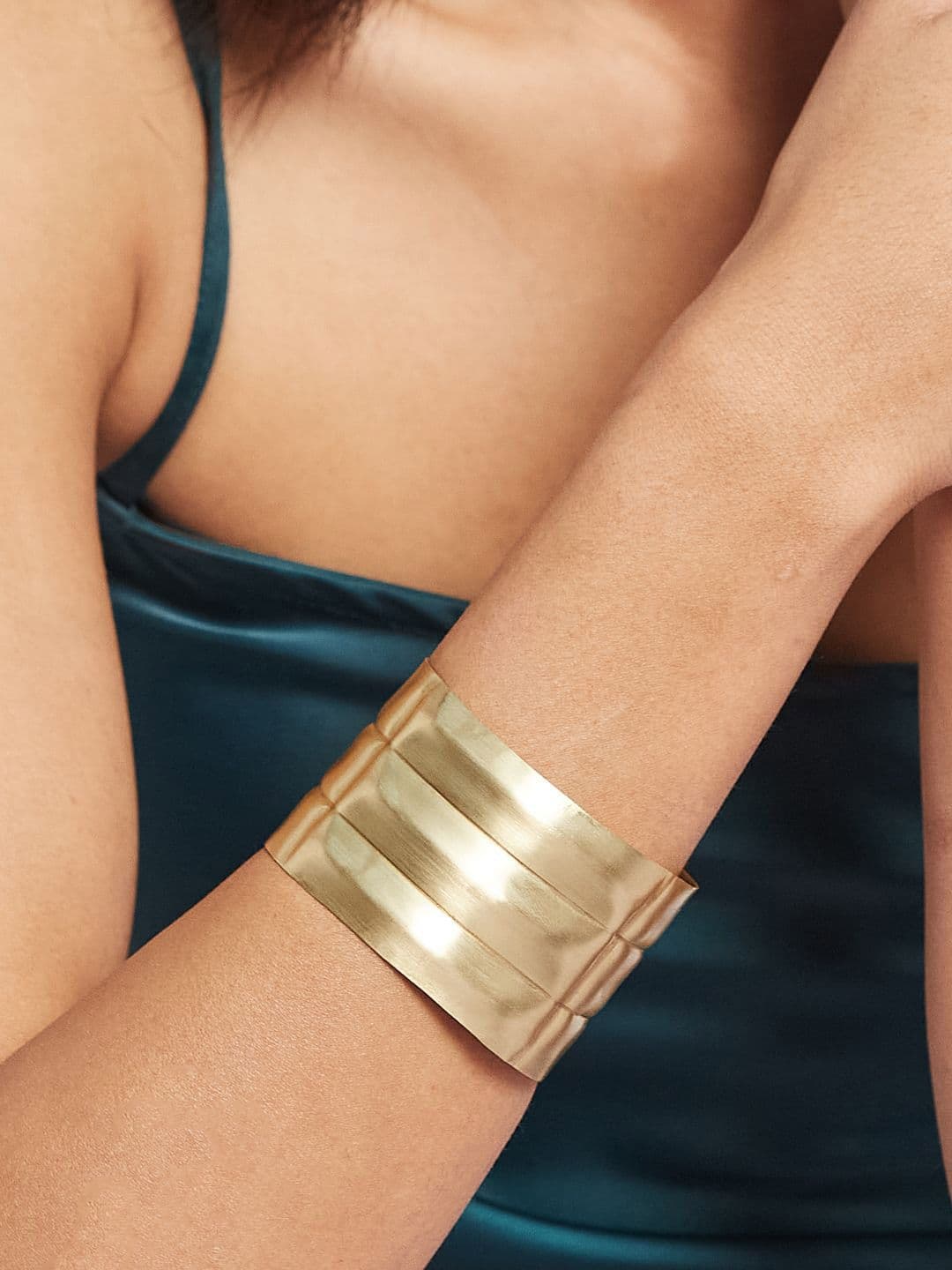 ATIBELLE Set Of 2 Gold Plated & Wavy-Shaped Textured Contemporary Bracelets - Image 1
