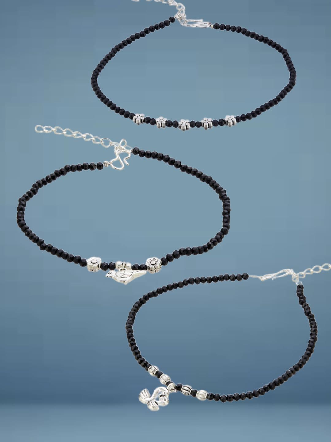 ATIBELLE Silver-Plated Artificial Stones and Beads Anklet - Image 1