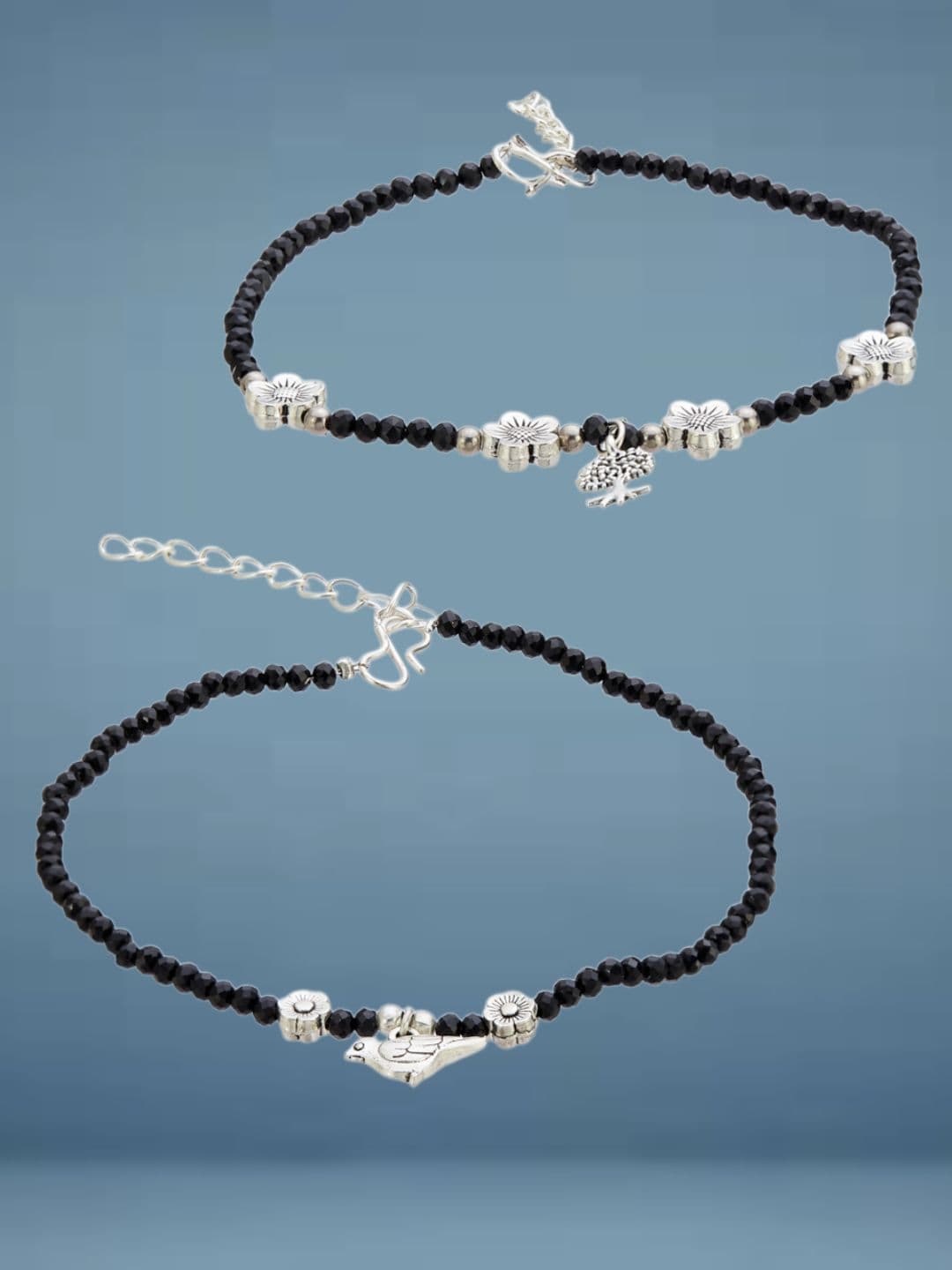 ATIBELLE Silver-Plated Artificial Stones and Beads Anklet - Image 1