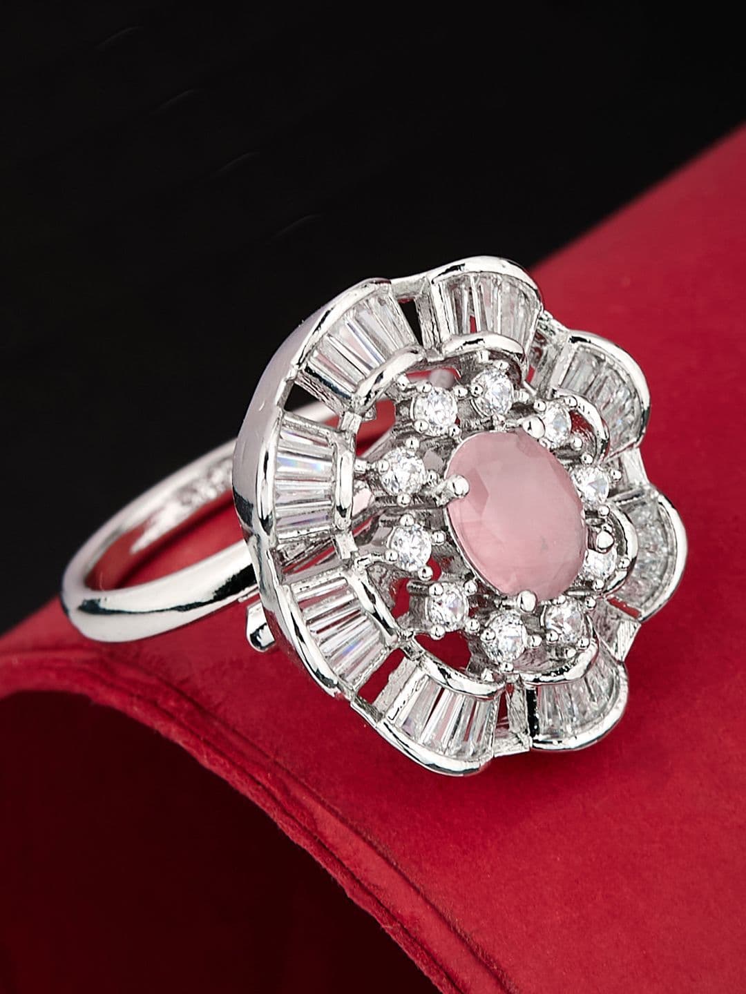 ATIBELLE Silver Plated CZ Stone Studded Finger Ring - Image 1