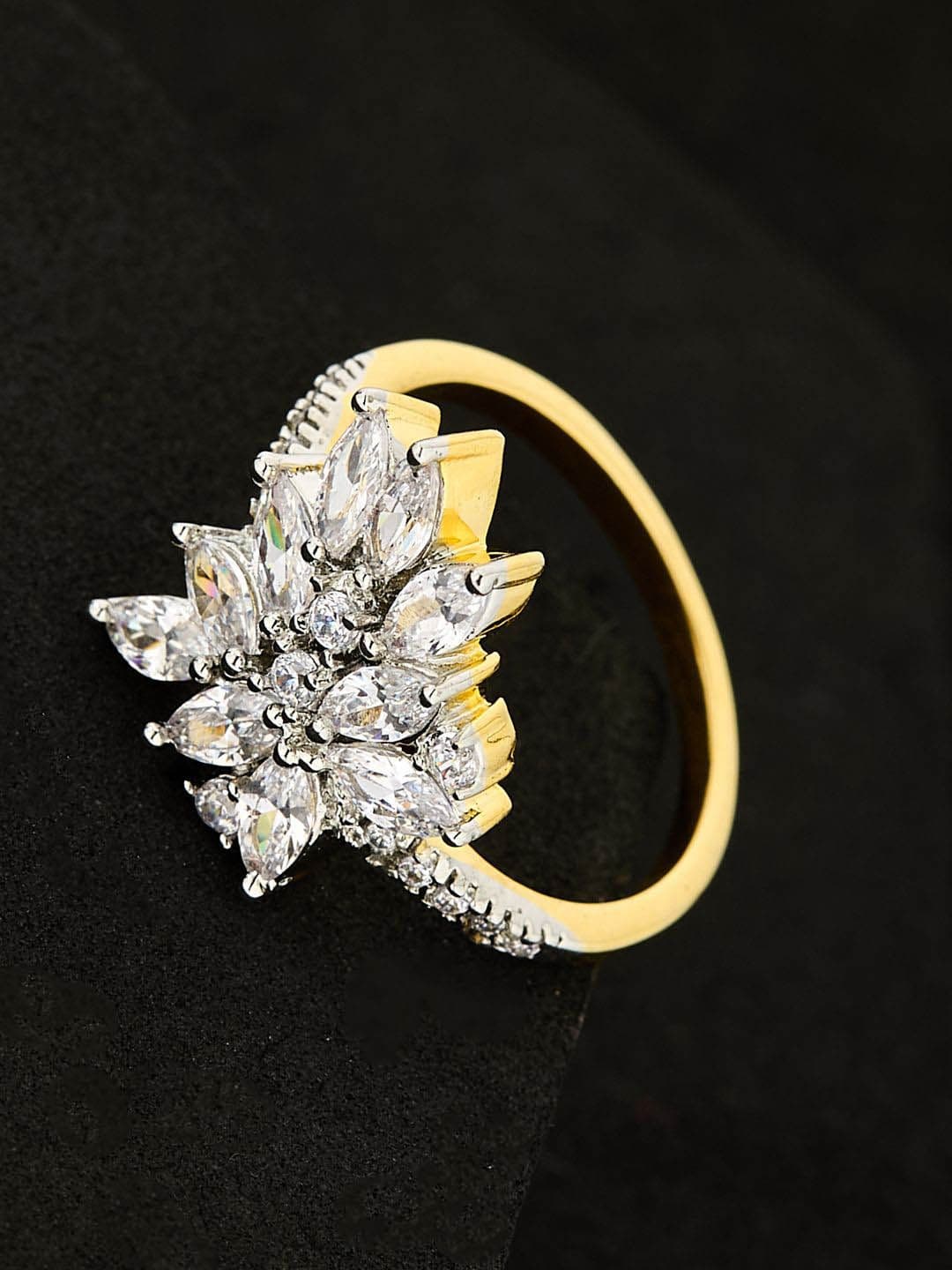 ATIBELLE Gold Plated CZ Stone Studded Finger Ring - Image 1