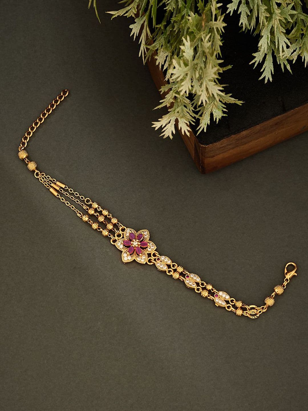 ATIBELLE Women Brass Cubic Zirconia Gold-Plated Link Bracelet - Image 1