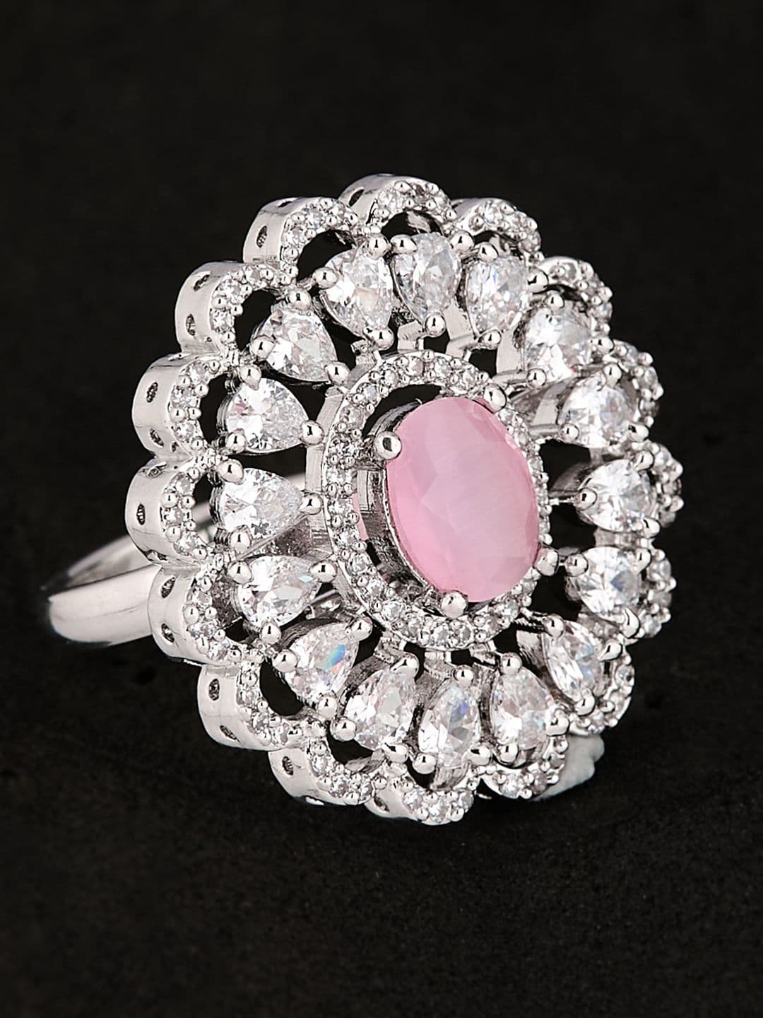 ATIBELLE Silver Plated CZ Stone Studded Finger Ring - Image 1