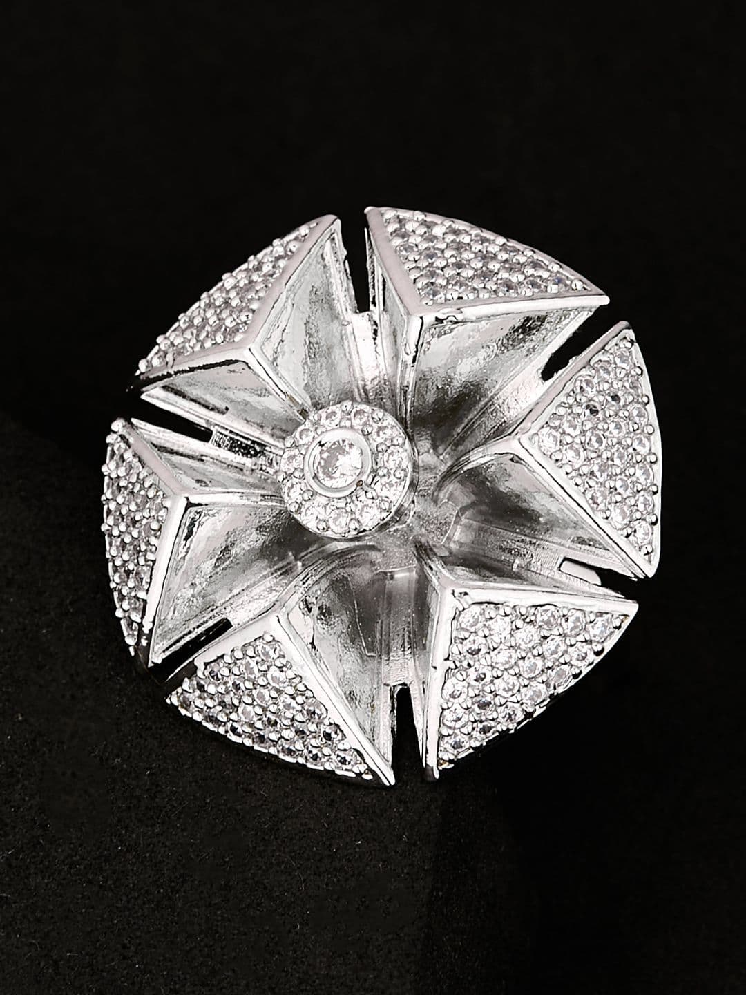 ATIBELLE Silver Plated CZ Stone Studded Finger Ring - Image 1