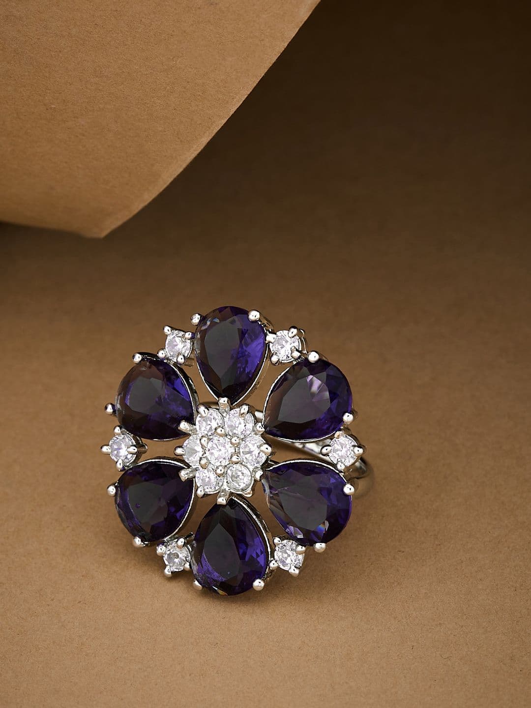 ATIBELLE Silver Plated CZ Stone Studded Finger Ring - Image 1