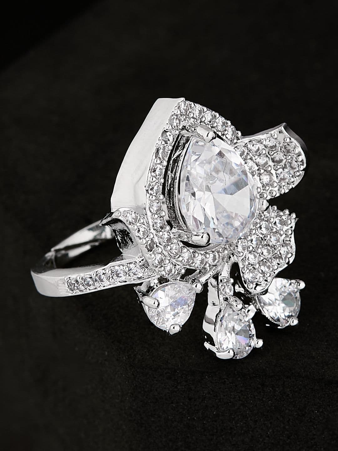 ATIBELLE Silver Plated CZ Stone Studded Finger Ring - Image 1