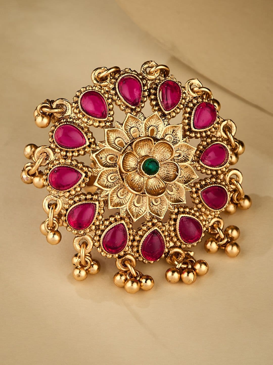 ATIBELLE Gold Plated Kundan Stone Studded Finger Ring - Image 1