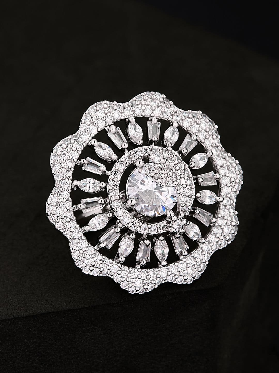 ATIBELLE Silver Plated CZ Stone Studded Finger Ring - Image 1